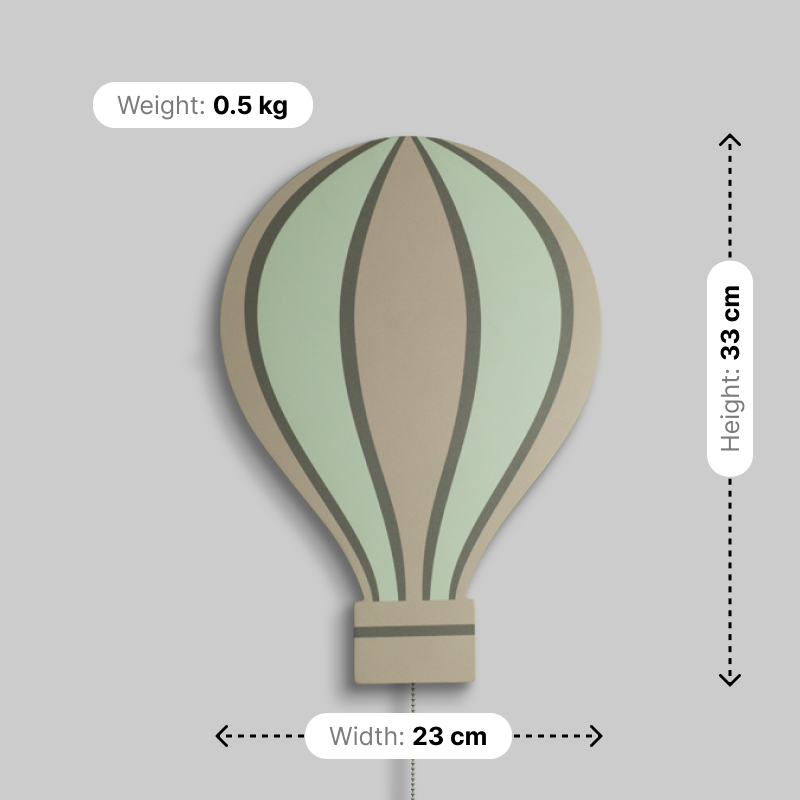 Pink Hot Air Balloon Wooden Nursery Wall Lamp