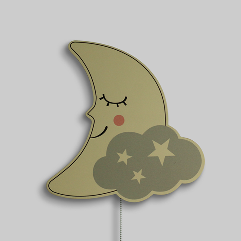 Sleeping Moon and Cloud Wooden Nursery Wall Lamp