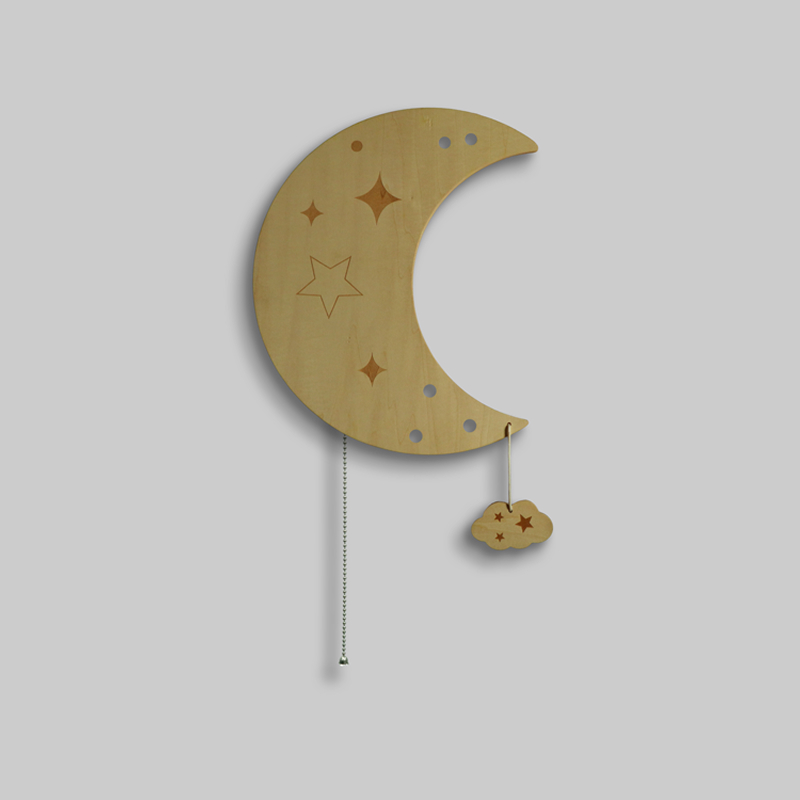 Starry Crescent Moon Nursery Wall Lamp